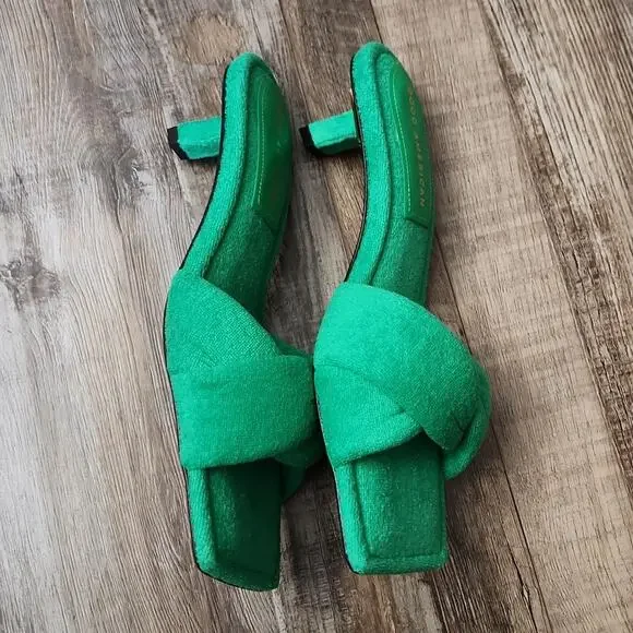 Good American Women's Green Terry Kitten Heel Sandals Kickstand Mules6‎ 1/2-7
